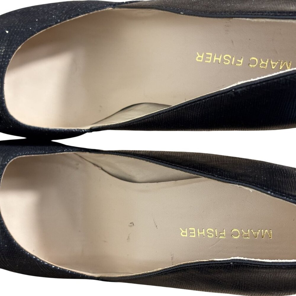 Marc Fisher 9.5M Black Peep-Toe Heels With Bow Accent Textured Finish & Stiletto - Picture 3 of 11